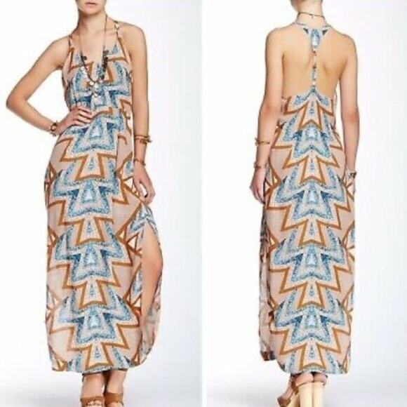 Free People Womens Dress Size 8 Serves You Right Crinkle Tribal Printed Maxi - Picture 1 of 6